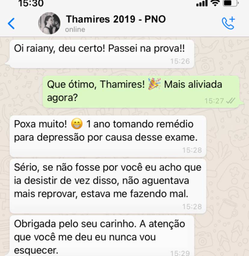 Mensagem de aluna: Ia desistir, mas resolveu seguir o que digo