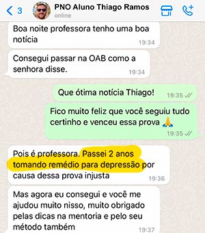 Mensagem de aluno(a) aprovado(a) na OAB