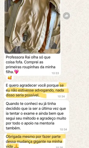 Mensagem de aluno(a): Disse que ia ser a última vez que ia tentar. Passou e agora pode oferecer o melhor para a bebezinha dela!