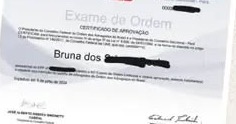 Certificado de aprovação no Exame de Ordem da Bruna