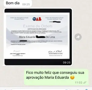 Mensagem de aluno(a): 9 reprovações, achava que o problema estava nela porque já tinha feito vários cursos, até que estudou certo comigo e logo no exame seguinte passou!