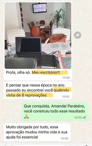 Mensagem de aluno(a): 8 reprovações, ficava ansiosa só de pensar na prova, estudou comigo e agora é dona do próprio escritório de advocacia!