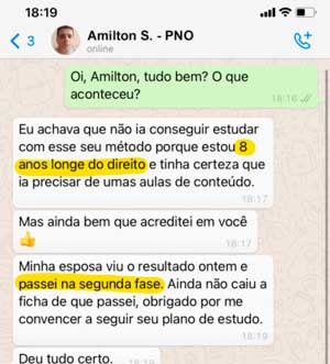 Mensagem de aluno(a) aprovado(a) na OAB