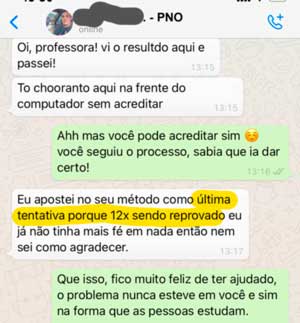 Mensagem de aluno(a) aprovado(a) na OAB
