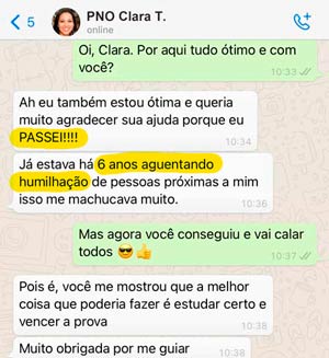 Mensagem de aluno(a) aprovado(a) na OAB